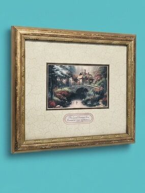 Framed Cottage Art Print In Gold Frame Vintage Style Wall Decor